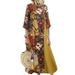 Womens Casual Floral Summer Loose Maxi Dress Beach 3/4 Sleeve Kaftan Sundress Linen-Look