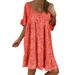 Boho Short Dress For Ladies Cocktail Evening Party Beach Sundress Women's Ruffle Swing A Line Beach Mini Dress Women Short Sleeve O-Neck Flowy Party Holiday Beach Sundress