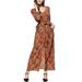 Women Boho Kaftan Maxi Dress Floral Printed Wrap Long Dresses With Pockets Lace Up Summer Beach Sundress for Ladies Casual Split Cocktail Holiday Dress