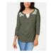 KAREN SCOTT Womens Green Printed 3/4 Sleeve Jewel Neck T-Shirt Evening Top Size PM