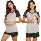 Womenâ€™s Maternity Nursing Pajamas for Hospital Short Raglan Sleeve Baseball Pregnancy Breastfeeding Sleepwear Set Black XXL
