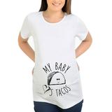 UKAP Woman Short Sleeve T-Shirts Maternity My Baby Loves Tacos Funny T Shirt Cute Round Neck Pullover Pregnancy Tunic Tops Tee