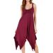 STARVNC Women V Neck Sleeveless Ruched Asymmetric Hem Solid Color Midi Dress