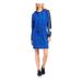 TOMMY HILFIGER Womens Blue Hooded Color Block Long Sleeve Short Fit + Flare Dress Size L