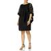 R&M RICHARDS Womens Black Sequined Lace Poncho Jewel Neck Knee Length Sheath Party Dress Size 12