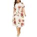 MAWCLOS Women Bohemian Sundress Casual Plus Size Long Dresses Floral Printed Short Sleeve Chiffon Dress