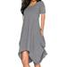 UKAP Women Summer Dress Crew Neck Boyfriend Elegant Party Tunic Top Dress Slim-Fit Shortsleeve Cocktail Midi Dress Gray S(US 2-4)