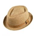 Raffia Straw Diamond Crown Fedora Hat - S - Natural