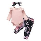 Springcmy Newborn Girl Tie Dye Outfit Long Sleeve Romper Pants Set