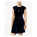 B DARLIN Womens Navy Zippered Solid Velvet Cap Sleeve Jewel Neck Short Fit + Flare Party Dress Size 3\4