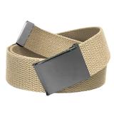 Men's Golf Belt in 1.5 Polished Pewter Flip Top Buckle with Canvas Web Belt Medium Khaki