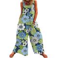 Niuer Pockets Pants for Women Loose Baggy Overall Wide Leg Pants Summer Beach Floral Maxi Palazzo Trouser Pants