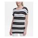 CALVIN KLEIN Womens Black Striped Short Sleeve Jewel Neck Top Size L