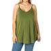 Women & Plus Front and Back Reversible Spaghetti Strap Flowy Cami Tank Tops (Dusty Green, 2X)