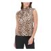 CALVIN KLEIN Womens Beige Animal Print Sleeveless Mock Top Size XS