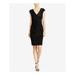 AMERICAN LIVING Womens Black Gathered Velvet Geometric Burnout Cap Sleeve V Neck Below The Knee Sheath Cocktail Dress Size 6