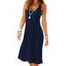 UKAP Women's Crewneck Party Dress Sexy Sundress Sleeveless Classic Hem Tunic Dresses Beach Party A line Dress for Lady Dark Blue XXL