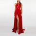 Winnereco Sling Women Floor Length Dress Split Backless Halter Gown (Red M)