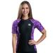 Aqua Design Short Sleeve Rash Guard Women: UPF 50+ UV Protection Swim Shirt Top: Liquid Purple/Black size Medium