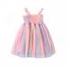 Multitrust Little Girls Suspender Dress, Rainbow Color Mesh Slip Princess Skirt