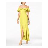 NIGHTWAY Womens Yellow Ruffled Short Sleeve Off Shoulder Maxi Fit + Flare Evening Dress Size 12P