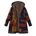 Plus Size Women Hooded Long Sleeve Cotton Linen Fluffy Fur Zipper Coat Outwear