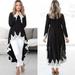 Casual Women Autumn Kaftan Dress Irregular Hem Lace Long Sleeves O Neck A-line Dress Shirt