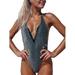 Nituyy Women's One-piece Halter Swimsuit Lace Decoration V-Neck Triangle Swimwear