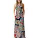 Women Sleeveless Floral Long Kaftan Maxi Tank Dress Racerback Sleeveless Loose Plain Maxi Dresses Casual Long Dresses with Pockets