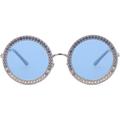 Shining Oversized Round Rhinestone Sunglasses Festival Silver Frame Blue Film