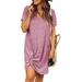 UTXfashion Women Fashion Irregular hem Twist Swing Dresses Short Sleeve Casual Dress