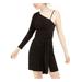 TEEZE ME Womens Black Zippered Long Sleeve Asymmetrical Neckline Short Body Con Party Dress Size 1\2