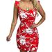 Sexy Dance Women Casual Slim Mini Dress Sexy Bodycon Cocktail Ruffle Sleeve Shift Dress Red M(US 6-8)