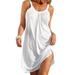 Dresses for women Summer Sleeveless Tank Dress Plain Pleated Vest T Shirt Dress Casual Loose Mini Dress Sundress Beach Bikini Swimsuit Cover Up White XL