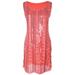 S/M Fit Coral Red Bead and Sequin Embellishment Sheer Fashion Dress