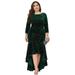 Ever-Pretty Women's Sequin Velvet Plus Size Fall Evening Party Dress Midi Cocktail Dress 00472 Green US24