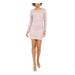 BCX Womens Pink Glitter Floral Long Sleeve Jewel Neck Short Body Con Evening Dress Size 13