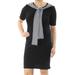 KAREN SCOTT Womens Black Front-tie Short Sleeve Jewel Neck Above The Knee Shift Wear To Work Dress Size S