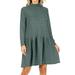 Women's Casual Peplum Turtleneck Long Sleeves Pockets Solid Knitted Sweater Mini Midi Dress