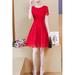 Junior Lace Solid Color Short Sleeve Swing Dress