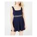 TEEZE ME Womens Navy Sleeveless Square Neck Mini Fit + Flare Party Dress Size 1\2