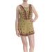 FREE PEOPLE Womens Green Embroidered V Back Sleeveless Scoop Neck Romper Size: 10