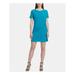 DKNY Womens Turquoise Short Sleeve Jewel Neck Mini Shift Wear To Work Dress Size M