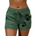 Beach Shorts for Women Casual Cat Paw Print Short Pants Elastic Drawstring Waist Short Sport Workout Active Shorts