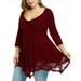 Sexy Dance Womens Plus Size 3/4 Sleeve T Shirt Dress Casual Pleated Swing Dresses Oversized Lace Stitching Party Dress Loungewear