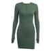 Promotion Clearance Woman Sexy Knitted Nightclub Party Mini Dress Zipper V-Neck Solid Bodycon Slim High Waist Elastic Long Sleeve Hip Vestidos green L