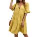 Listenwind Women's Summer Casual Boho Dress V Neck Short Sleeve Beach Mini Dresses Babydoll Shift Short Dresses