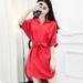 Women Summer Dress Half Sleeve Turn-Down Collar Casual T Shirt Dress Casual Loose Lace Up Solid Mini office Dress 4 Color