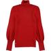 RALPH LAUREN Womens Red Ribbed Puff Sleeve Long Sleeve Turtle Neck Sweater Size: L