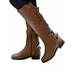 UKAP Women's Side Zipper Military Knee High Riding Boots Low Flat Buckle Shoes Size